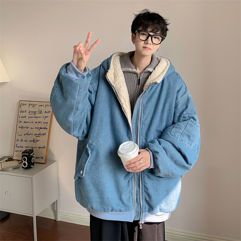 控价158牛仔棉衣男大码加绒羊羔绒牛仔棉服男棉袄NM53331-P140,男装棉衣,电商A040