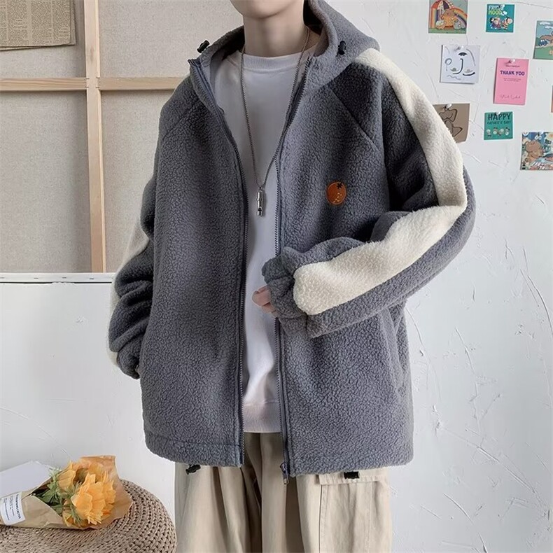 秋冬季衣外套刺绣袄男潮流百搭情侣羊羔绒连帽服 W3478-P45图片