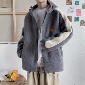 秋冬季衣外套刺绣袄男潮流百搭情侣羊羔绒连帽服 W3478-P45图片