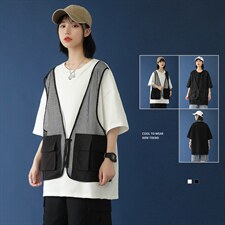 夏季短袖t恤中性风马甲假两件t恤衫A210-A896-P38图片