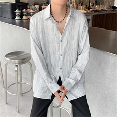 春夏慵懒风长袖衬衫薄潮流宽松衬衣男装高级感休闲上衣CS0674-P50，男装衬衫，星座308B-1