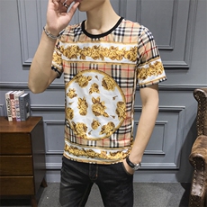 2021夏季新款格子冰丝短袖T恤男钱塘3029-1900-P45真模，男装T恤，钱塘6006(原3029)