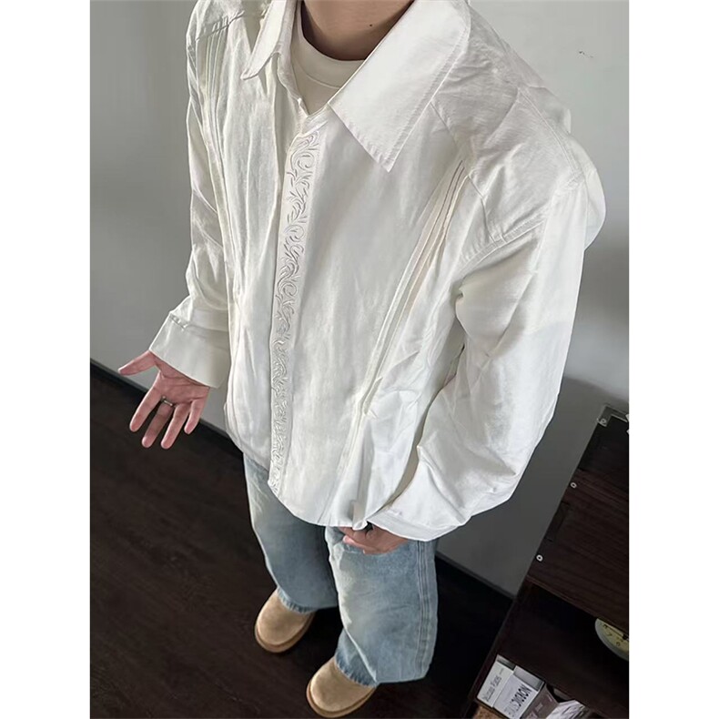 网图有货美式永生花刺绣拼接长袖衬衫男女宽松休闲上衣A1267-P40,男装衬衫,星座1505