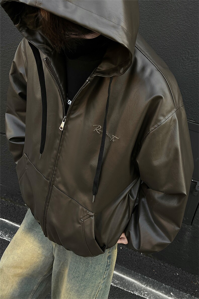 冬装24新款连帽宽松PU皮棉衣大码男装刺绣棉服棉袄外套S371-P138,男装棉衣,电商A233-1