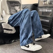 潮流痞帅休闲裤子男ins高街潮牌港风直筒宽松百搭拖地裤ZK92-P35，男装休闲裤，星座1008-1