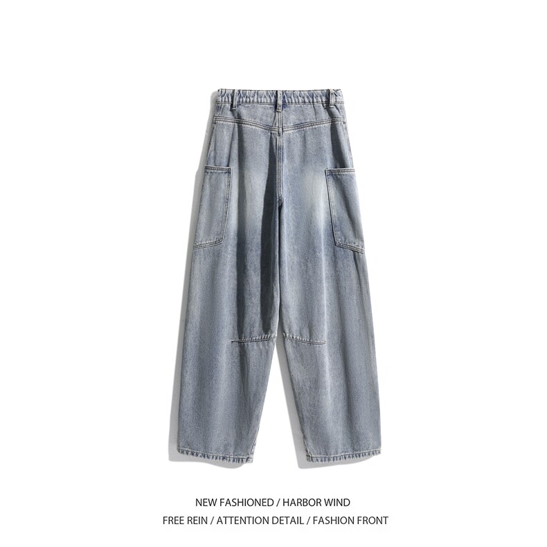 抖音品质秋季新款美式潮流宽松弯刀牛仔裤B315-K24336-p65控78,男装牛仔裤,电商B315