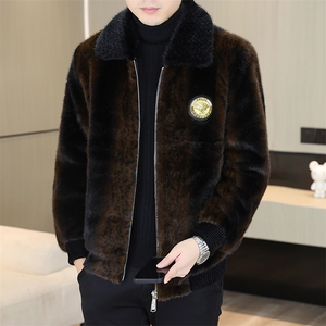 冬季加厚仿水貂绒男士翻领大码毛呢夹克外套X210-P105