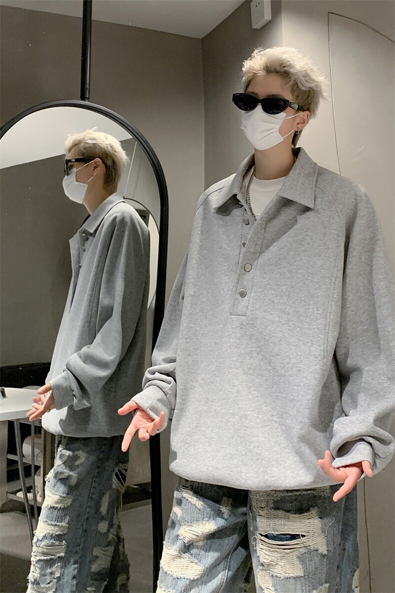 潮酷个性时尚外套韩版纽扣翻领运动风百搭卫衣HY630TP48控78,女装短外套,电商A102B