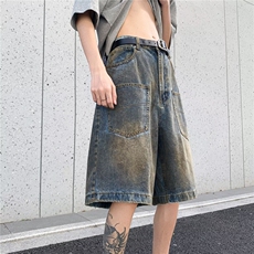 得物品质男牛仔短裤工装口袋脏脏裤小破洞五分裤D6710P50，男装牛仔裤，星座1013-1