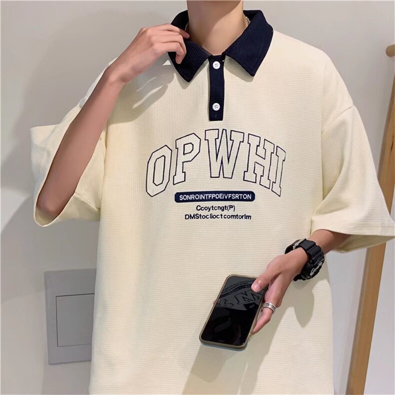 短袖t恤男潮牌夏季宽松2023年红潮ins上衣POLO衫W2490-P30,男装Polo衫,星座412-2
