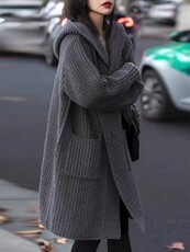 时尚百搭纯澳毛中长款女士帽衫显瘦修身纯色羊毛衫，女装羊毛衫，莺澜羊绒
