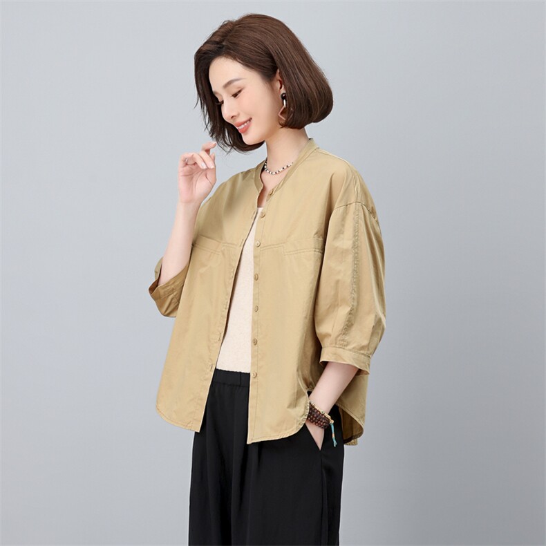 纯棉衬衫女七分袖2025夏装新款时尚漂亮小衫中年妈妈衬衣中袖上衣,女装衬衫,涵誉