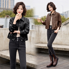 2025春秋季新款皮衣外套女pu皮翻领短款上衣拉链高级感机车服夹克，女装皮衣，美拉德工厂直营店