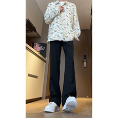现货早秋黑色微喇裤脚刺绣休闲垂坠感西裤男K799-P50控78，男装西裤，星座205