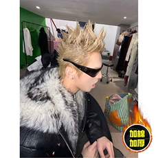 现货冬季美式潮牌痞帅PU皮机车服棉衣毛毛绒狼王座山雕皮棉服，男装棉衣，电商A486
