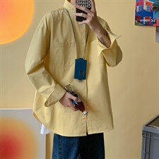 得物品质 长袖衬衣宽松男士纯色衬衫A338-1 CS09 P50图片