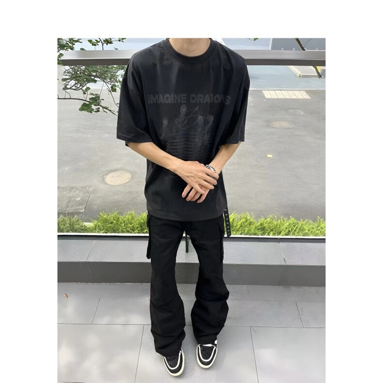 1506/QC15340/P40夏季美式潮牌印花复古纯棉男女情侣款短袖T恤,男装T恤,星座1506