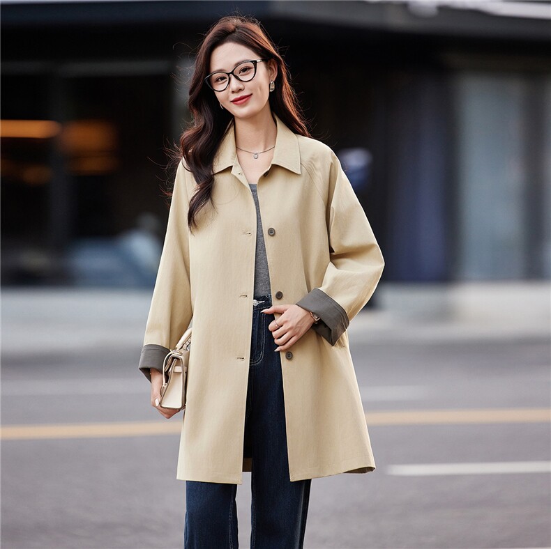 韩版气质风衣女2025春秋新款高级感时尚宽松中长款休闲百搭大衣,女装风衣,靓衣阁