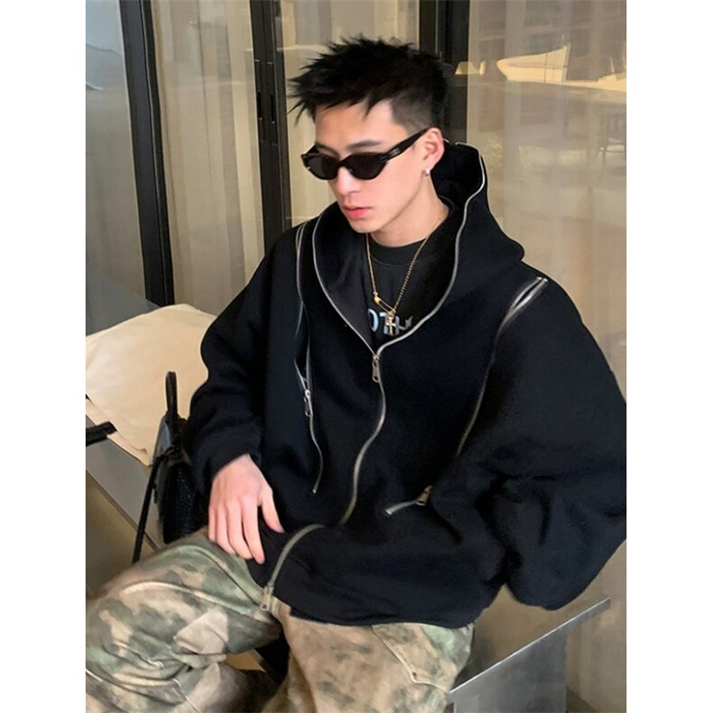 解构多拉链连帽开衫卫衣男女秋冬季重磅廓形外套 WA251图片