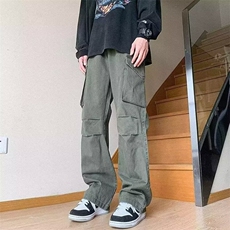 春秋美式复古多口袋工装裤男宽松直筒日系复古做旧百搭长裤潮，男装工装外套，星座506A