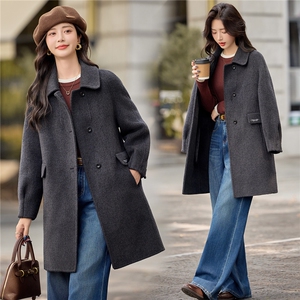 2025年冬季新款时尚休闲气质双面绵羊毛毛呢外套女,女装双面呢大衣,美沁