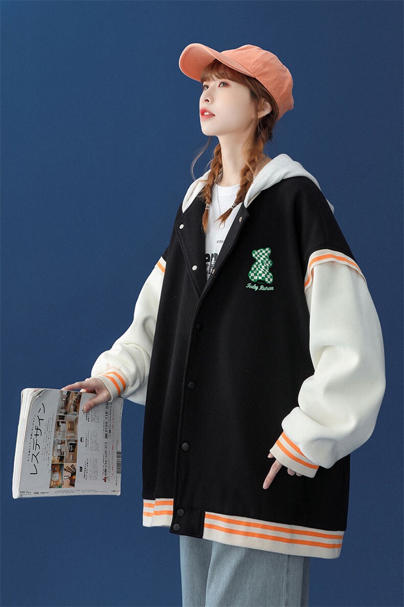 中性风2022秋季新品拼接小熊印花棒球服夹克外套--G101p75控98-,男装夹克,A247A