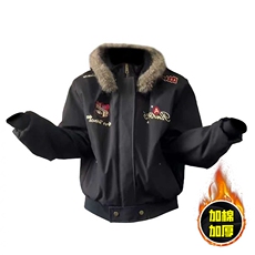 现货高品质美式高街重磅刺绣座山雕大毛毛领棉衣男女加厚棉服外套，男装棉衣，电商A486