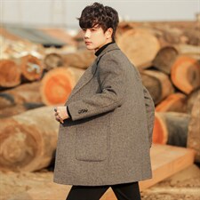 冬季毛呢大衣带内胆中长款英伦风青年韩版呢子双面呢外套1901P425，男装毛呢大衣，电商A355（原A415）