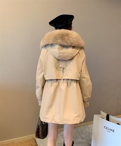 【现货】冬季新款宽松显瘦加绒保暖狐狸大毛领连帽中长款派克服图片