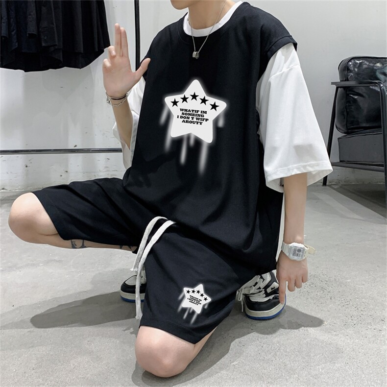 数据款冰感华夫格套装潮流休闲短袖短裤两件套FTZ3057-P55控78,男装牛仔裤,电商B370