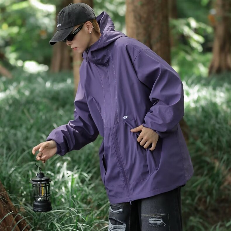 夹克衣男冰丝夏季薄款山系户外机能连帽冲锋衣外套宽松服W9264,男装夹克,星座1116A-1（原606A）