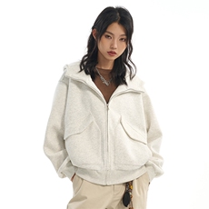 华棉450克W9872-特P85连帽开衫卫衣男女同款美式短款开衫夹克外套，男装夹克，电商D310B