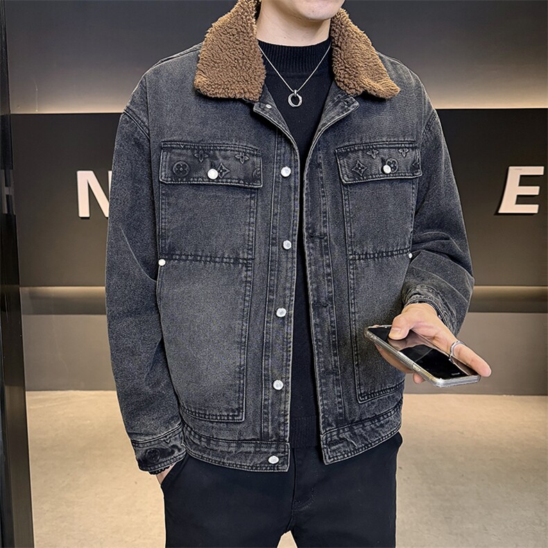 潮牌重工印花牛仔外套男冬季加绒加厚夹克男上衣B317/J617/P175,男装工装外套,电商B317
