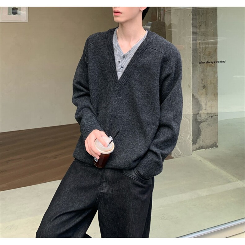冬新款纯色针织外套男士日系百搭休闲简约毛衣针织衫潮,男装针织衫/毛衣,星座506A