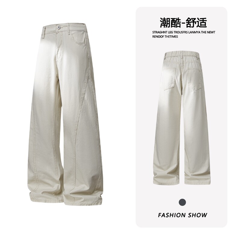 B221 美式ins高街暗黑斜切宽松微喇洗褪牛仔裤 LK25589-特P45控78图片