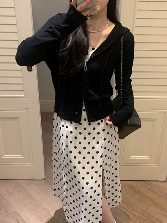 时尚优雅女士羊毛连帽拉链开衫百搭显瘦气质外套,女装羊毛衫,圣旺供货