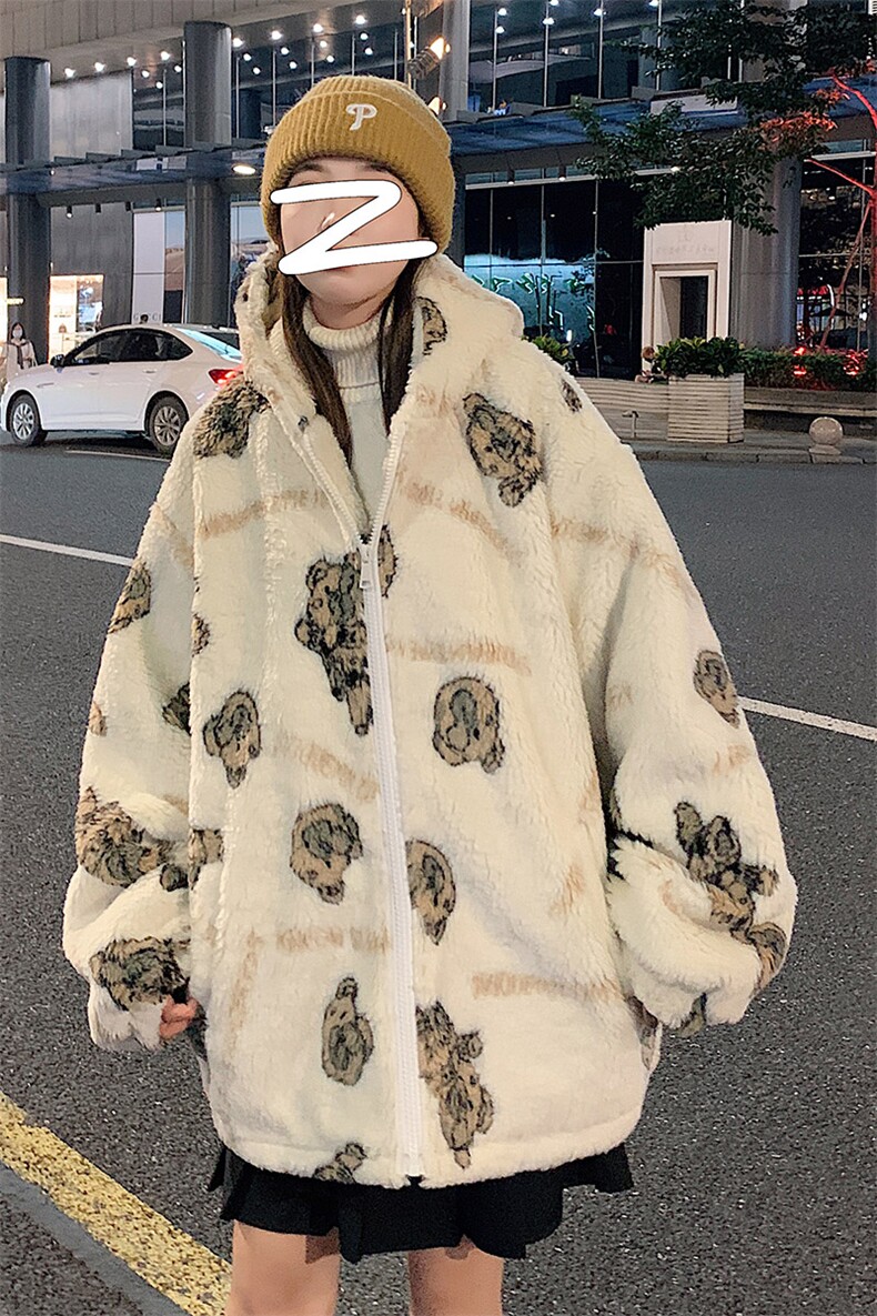 情侣装男士羊羔毛小熊棉衣宽松潮牌棉服棉袄A071-1001-P110,男装棉衣,电商A071