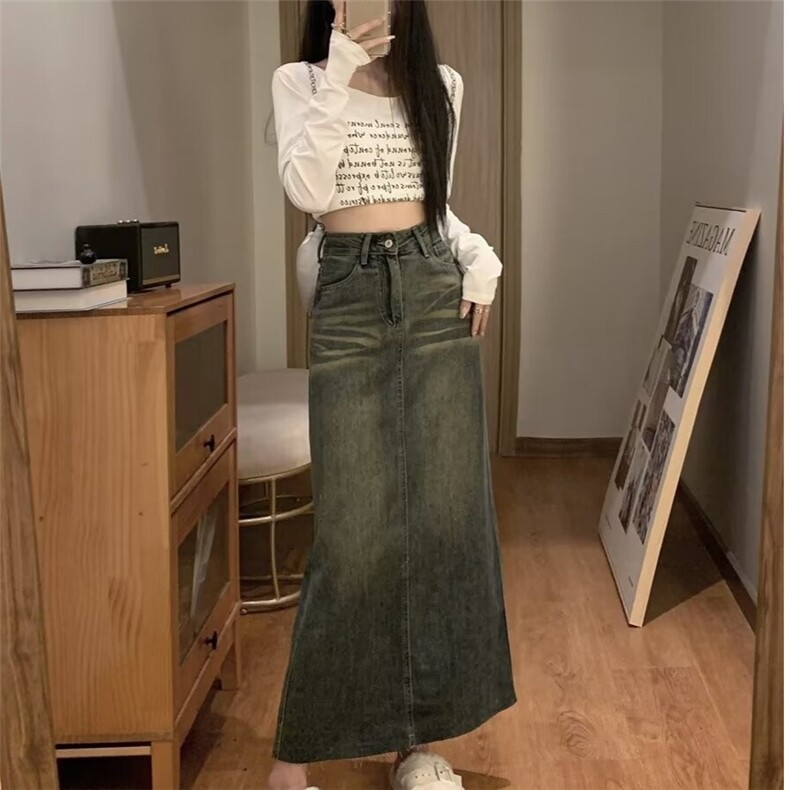 牛仔半身裙女春季显瘦高腰大码胖mm梨形身材遮胯a字裙子D3110/P45，女装牛仔裤，星座506A