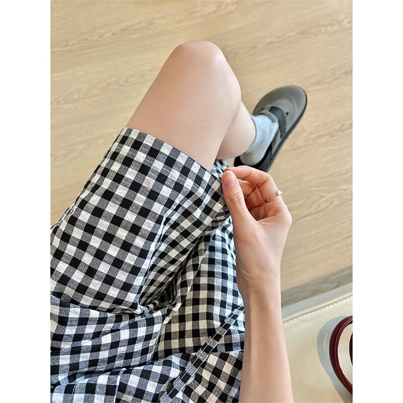 8XL-M美式复古格子休闲五分裤夏季街头风宽松简约直筒短裤DK1538，男装休闲裤，电商D206-1