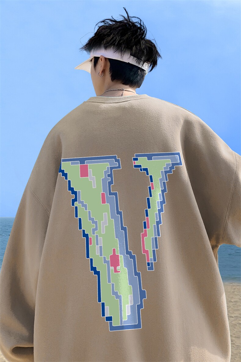 秋季宽松大码港风像素v印花圆领卫衣WY118-特p28（抖音不可售）,男装卫衣,星座508（原C305）
