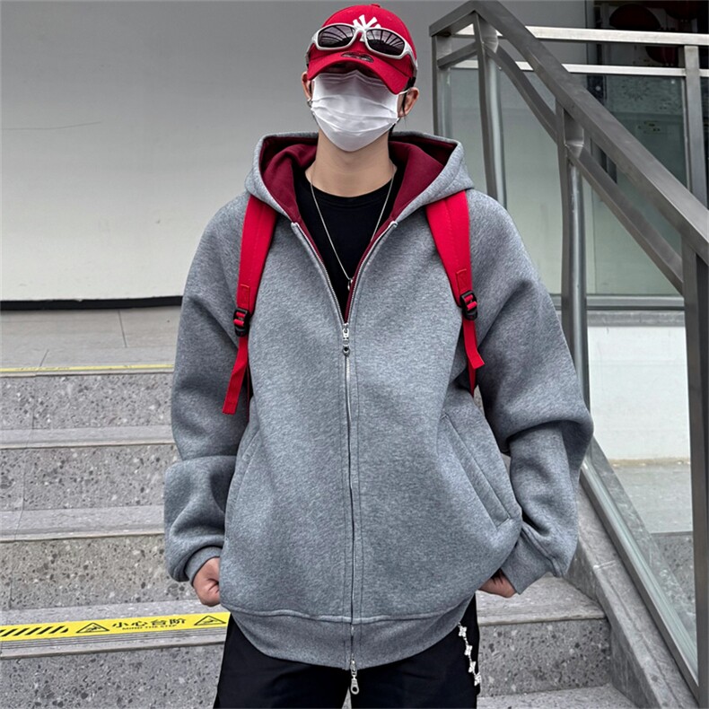 秋冬卫衣开衫男女生宽松情侣帽衫拉链撞色内里连帽卫衣夹克外套潮，男装夹克，星座302B