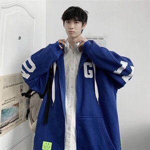 A2018-A18P75宽松潮港风卫衣春秋情侣外套连帽开衫加厚印字母卫衣图片
