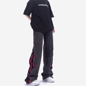 欧美高街拉链牛仔裤男hiphop炸街复古宽松小众vibe风长裤GN71-P72图片