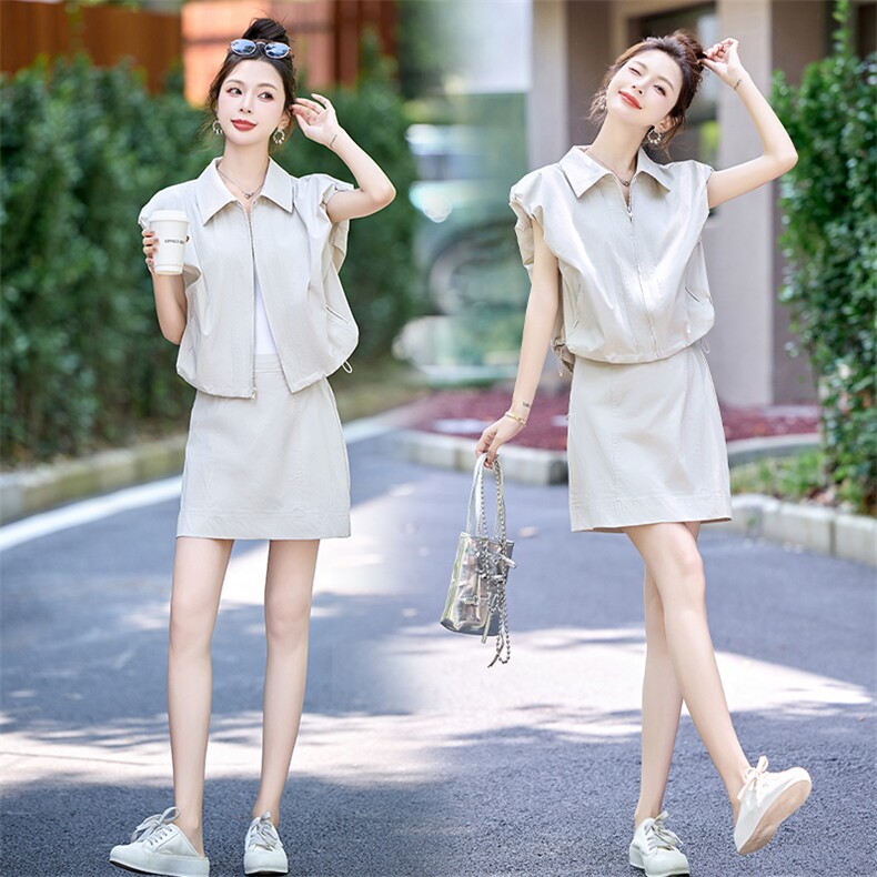 2025年夏季女装新款现货A字裙显瘦拉链套装图片