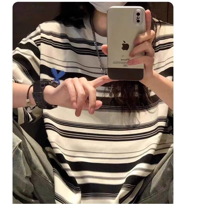 网络图现货美式慵懒风文艺流行潮流新款条纹短袖T恤JSK42-P25,男装T恤,星座715-7