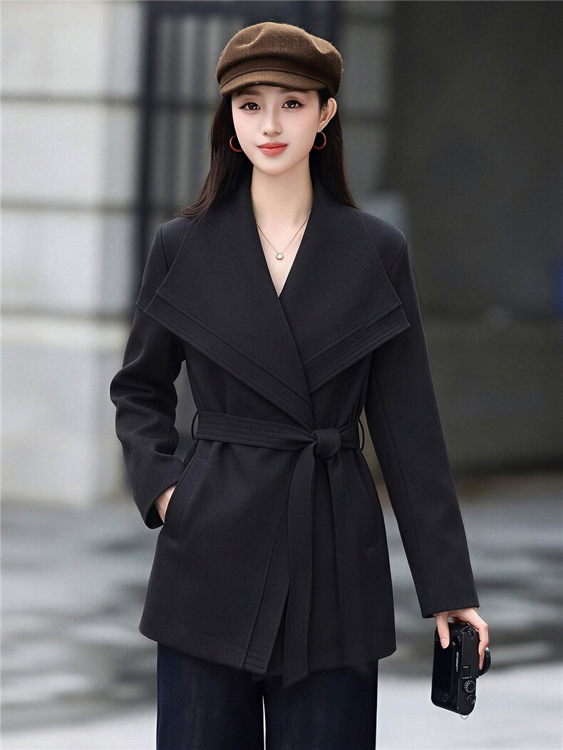 高端时尚女2026秋新款气质宽松显瘦韩版大翻领风衣外套送腰带,女装风衣,火爆靓佳人