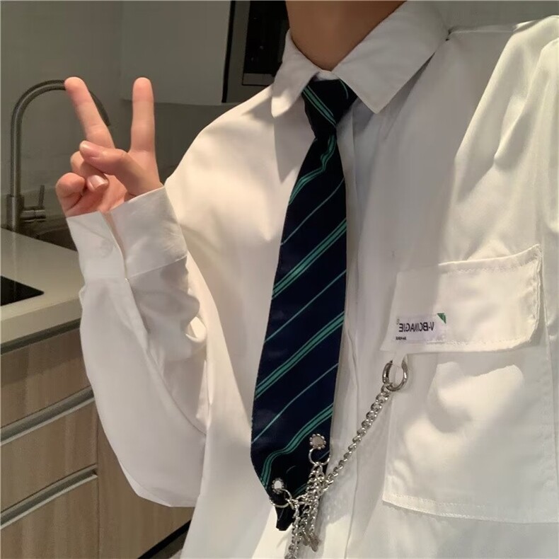 男春秋情侣宽松休闲衬衣送领带项链C030P35图片