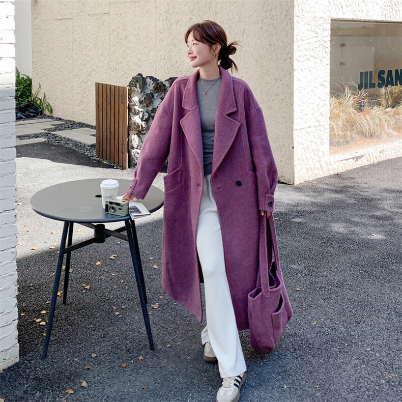 减龄紫色双面呢羊毛西装外套女秋冬2025新款长款巨好看多巴胺大衣,女装毛呢外套,2C095