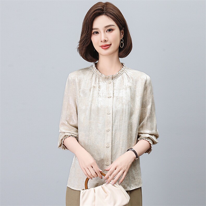 原创女装杭州品牌专柜亚麻棉提花衬衫2026春季气质打底衬衣女上衣,女装衬衫,独衣靓