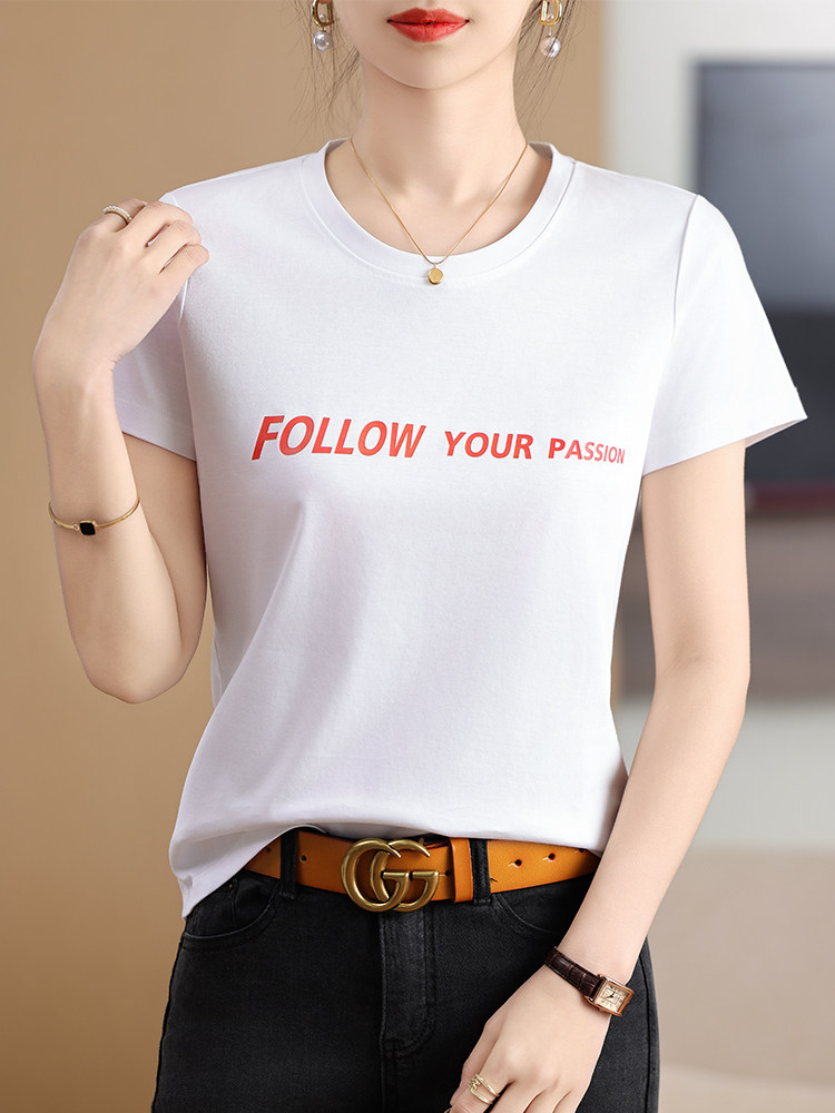 刺绣FOLLW艺术个性时尚舒适显瘦棉T,女装T恤,元素羊绒